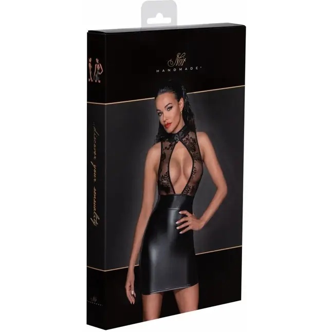 Короткое wet-look платьице с верхом из кружева Short dress with powerwetlook skirt and tulle top. Фотография 7.