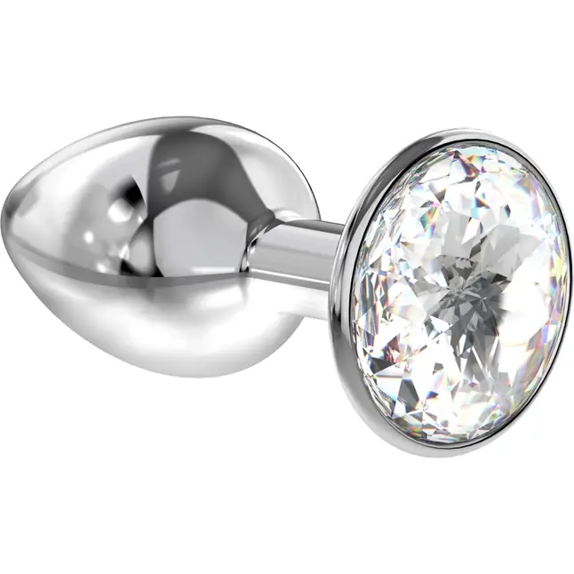 Серебристая анальная пробка Sparkle XL с прозрачным кристаллом - 11 см - Diamond. Фотография 2.