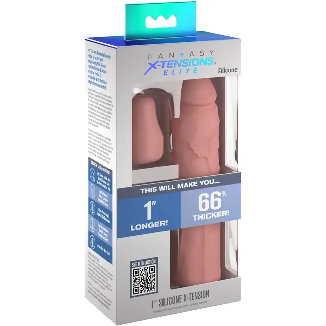 Телесная насадка-удлинитель 1 Inch Silicone X-tension - 17,8 см - Fantasy X-tensions Elite. Фотография 3.