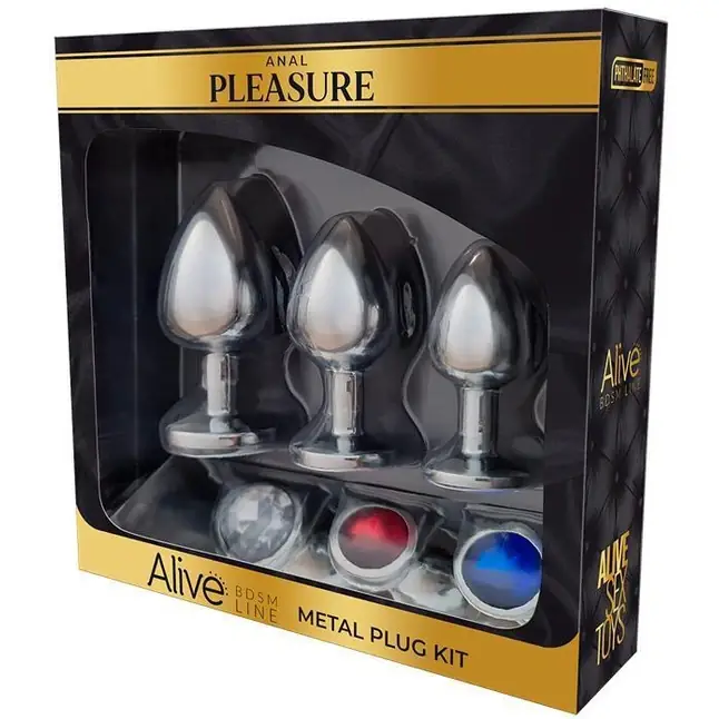 Набор из 3 серебристых анальных втулок со стразами Metal Plug Kit - Alive. Фотография 2.