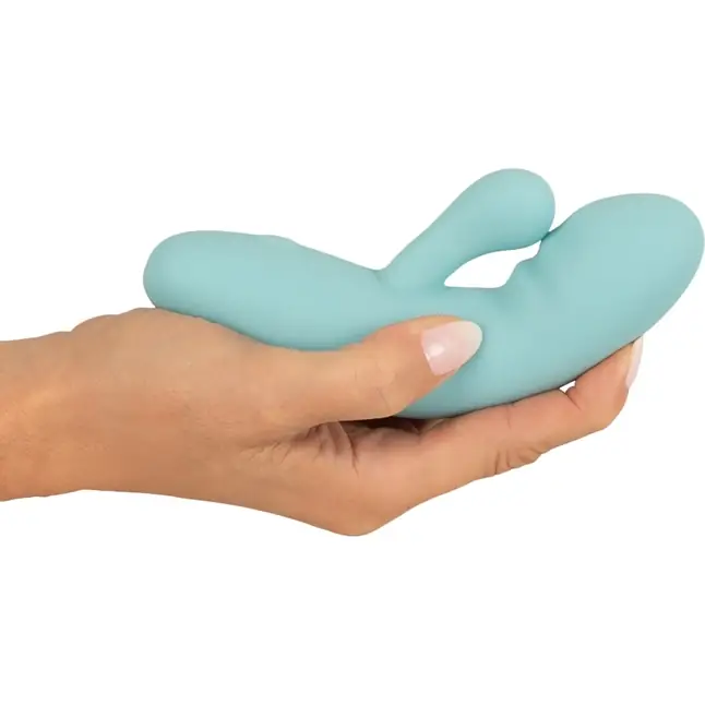 Бирюзовый мини-вибратор с клиторальным отростком Rabbit Vibrator - 15,5 см - You2Toys. Фотография 4.