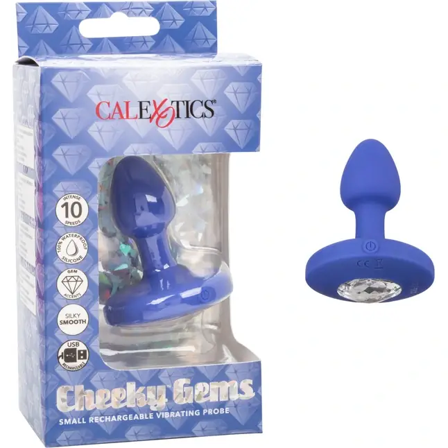 Синяя анальная вибропробка Small Rechargeable Vibrating Probe - 7,5 см - Cheeky. Фотография 2.