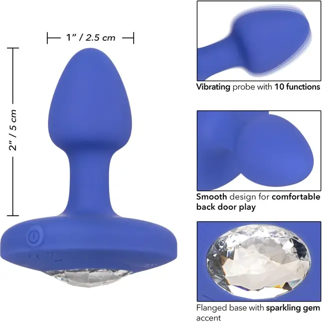 Синяя анальная вибропробка Small Rechargeable Vibrating Probe - 7,5 см - Cheeky. Фотография 4.