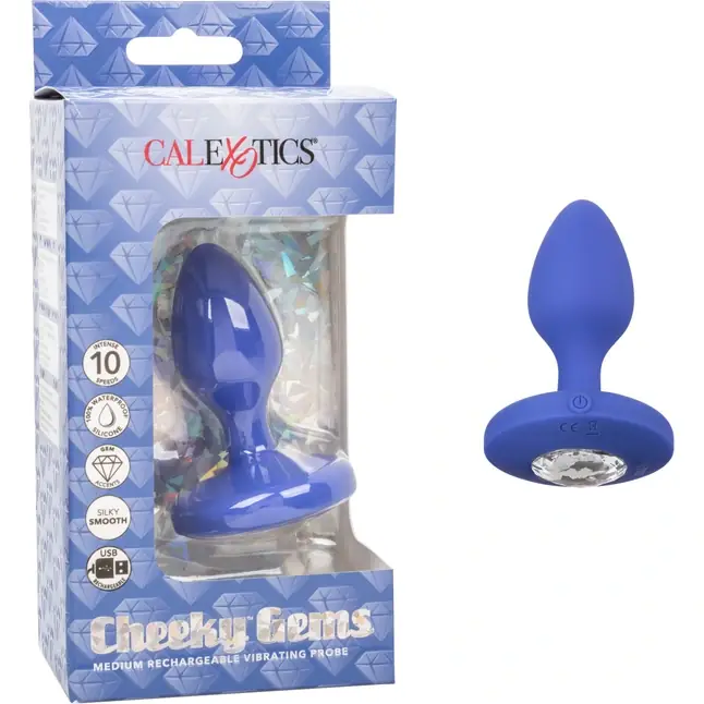 Синяя анальная вибропробка Medium Rechargeable Vibrating Probe - 9,5 см - Cheeky. Фотография 2.
