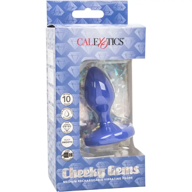 Синяя анальная вибропробка Medium Rechargeable Vibrating Probe - 9,5 см - Cheeky. Фотография 8.
