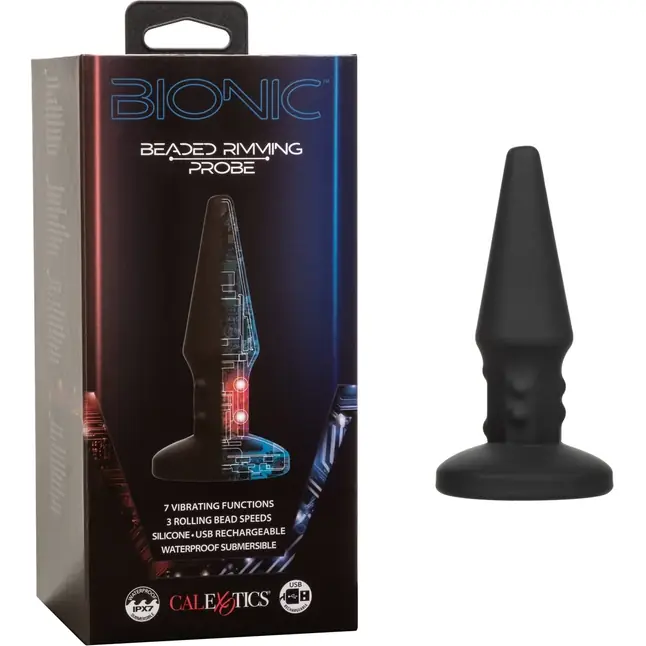 Черная анальная вибропробка с массажем бусинами Bionic Beaded Rimming Probe - 14,5 см - Bionic. Фотография 2.