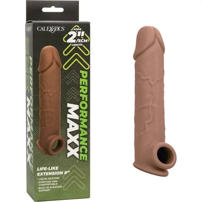 Коричневая удлиняющая насадка на член Life-Like Extension 8” - 20,25 см - Performance Maxx. Фотография 2.