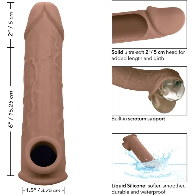 Коричневая удлиняющая насадка на член Life-Like Extension 8” - 20,25 см - Performance Maxx. Фотография 4.