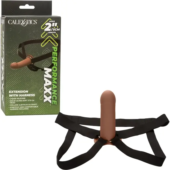 Коричневый фаллопротез из силикона Extension with Harness - 15,75 см - Performance Maxx. Фотография 2.
