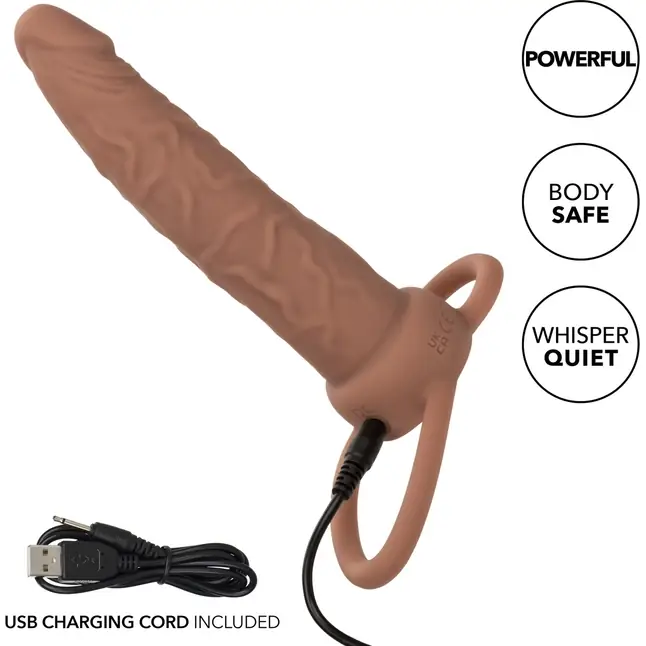 Коричневая перезаряжаемая вибронасадка для двойного проникновения Rechargeable Dual Penetrator - Performance Maxx. Фотография 4.