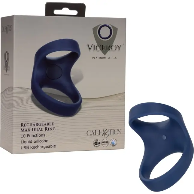 Синее эрекционное виброкольцо Rechargeable Max Dual Ring - Viceroy. Фотография 2.
