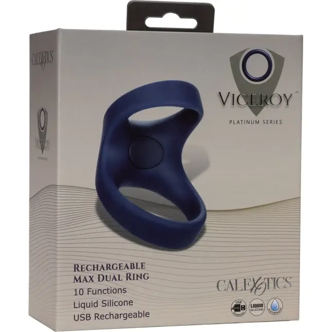 Синее эрекционное виброкольцо Rechargeable Max Dual Ring - Viceroy. Фотография 12.