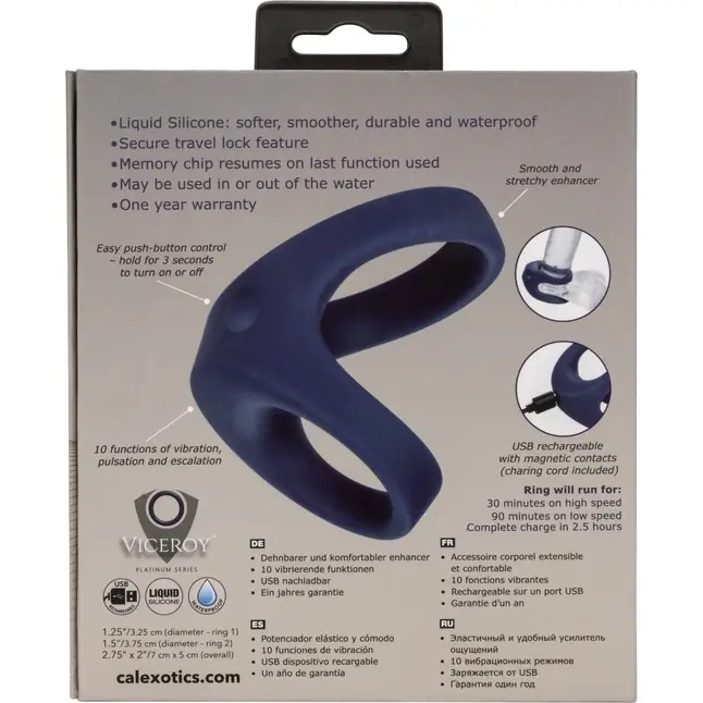 Синее эрекционное виброкольцо Rechargeable Max Dual Ring - Viceroy. Фотография 13.