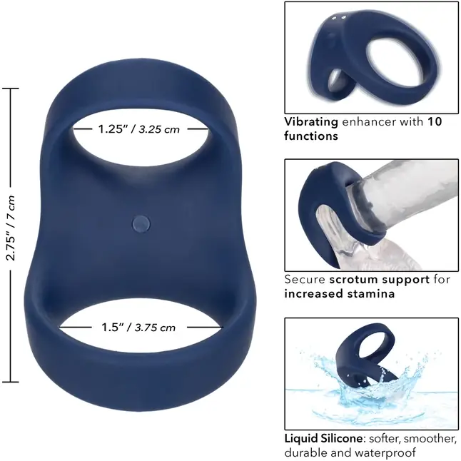 Синее эрекционное виброкольцо Rechargeable Max Dual Ring - Viceroy. Фотография 4.