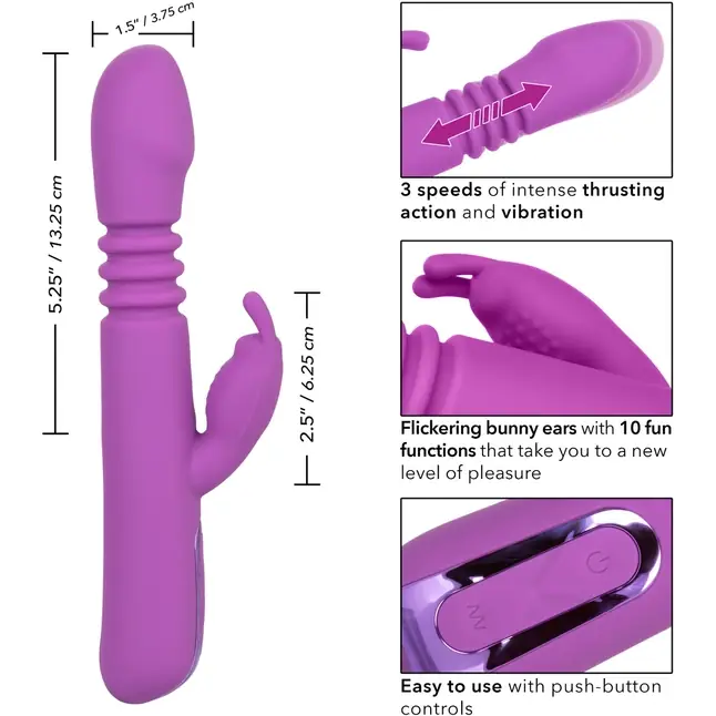 Фиолетовый вибратор-кролик Elite Thrusting Rabbit с возвратно-поступательными движениями - 23,5 см - Jack Rabbits. Фотография 4.
