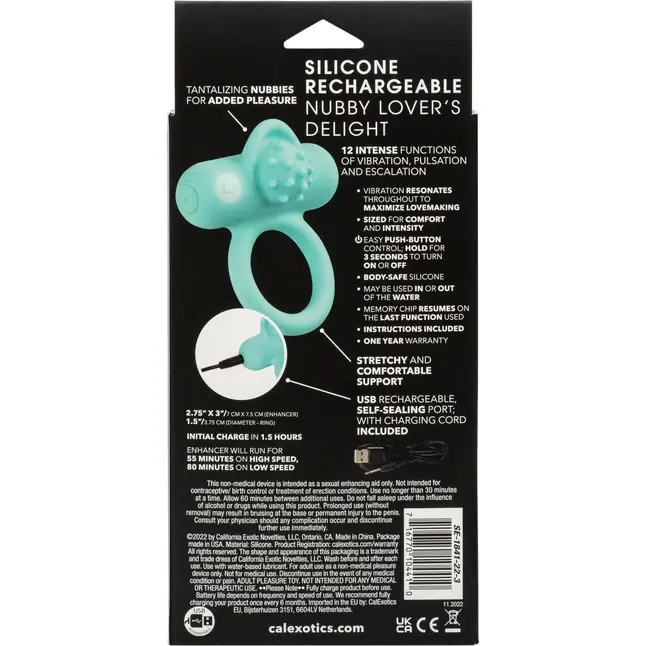 Аквамариновое эрекционное виброкольцо Silicone Rechargeable Nubby Lover’s Delight - Couples Enhancers. Фотография 11.