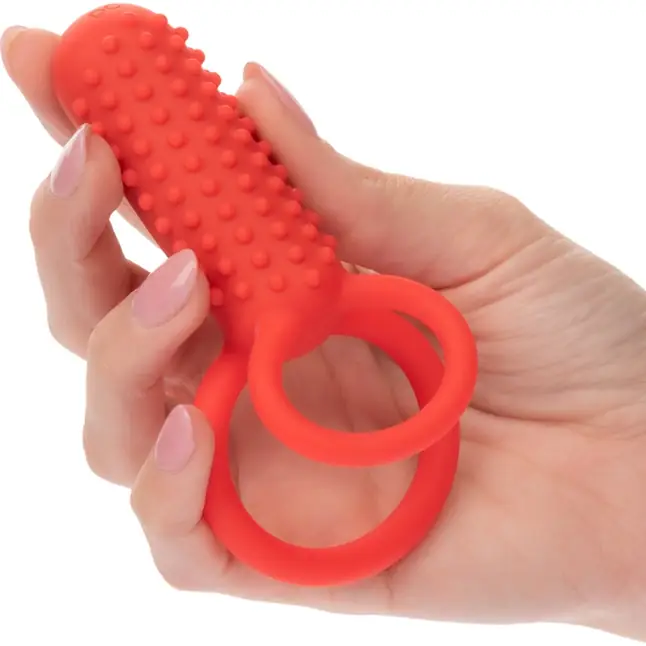 Красное эрекционное кольцо Silicone Rechargeable Vertical Dual Enhancer - Couples Enhancers. Фотография 3.