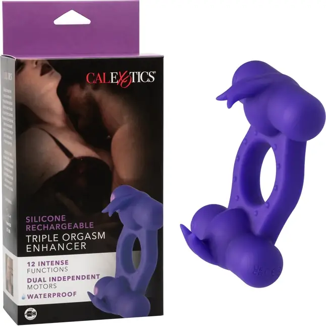 Фиолетовое эрекционное виброкольцо с двумя моторами Silicone Rechargeable Triple Orgasm Enhancer - Couples Enhancers. Фотография 2.