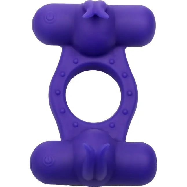 Фиолетовое эрекционное виброкольцо с двумя моторами Silicone Rechargeable Triple Orgasm Enhancer - Couples Enhancers. Фотография 5.