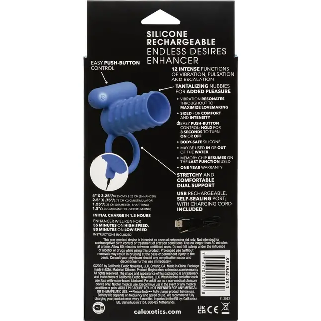 Синее эрекционное виброкольцо Silicone Rechargeable Endless Desires Enhancer - Couples Enhancers. Фотография 10.