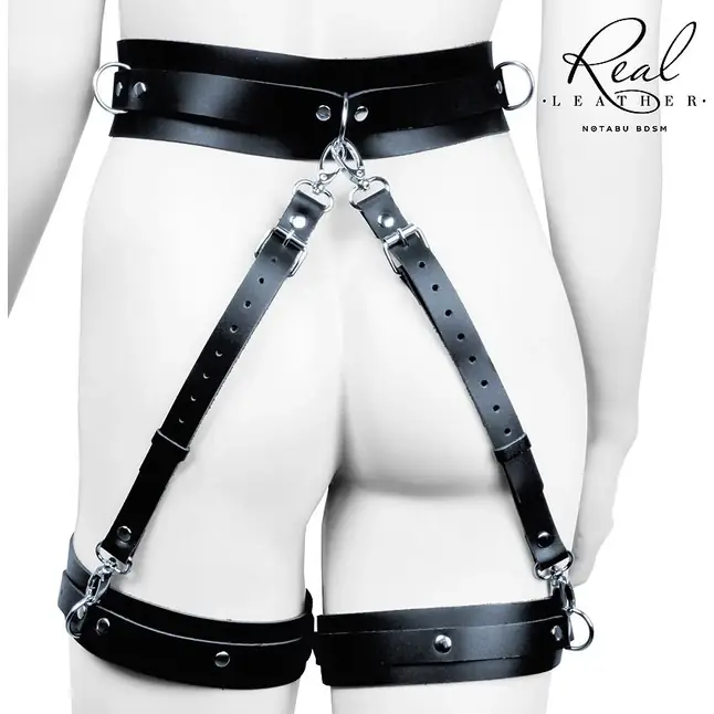Черный кожаный пояс с гартерами - L-XL - NOTABU REAL LEATHER. Фотография 2.