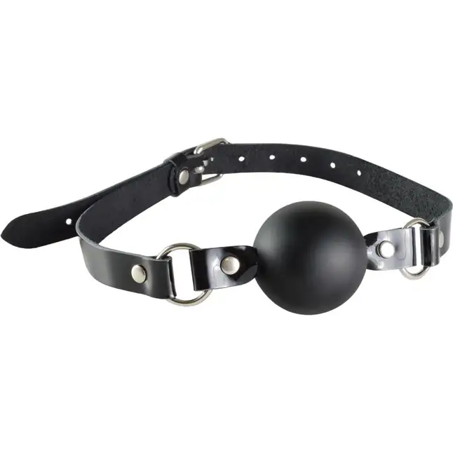 Черный кляп-шар Грация на лаковых кожаных ремешках - BDSM accessories