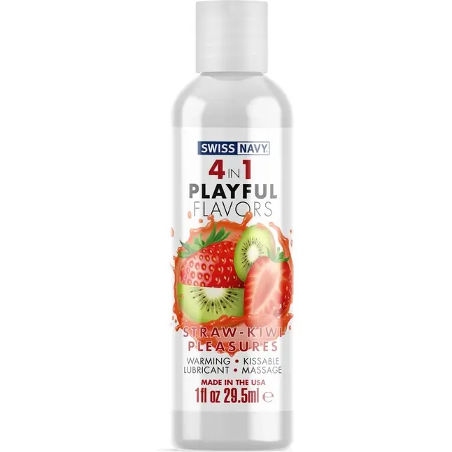 Массажный гель 4-в-1 Straw-Kiwi Pleasures с ароматом клубники и киви - 29,5 мл - 4-in-1 Playful Flavors