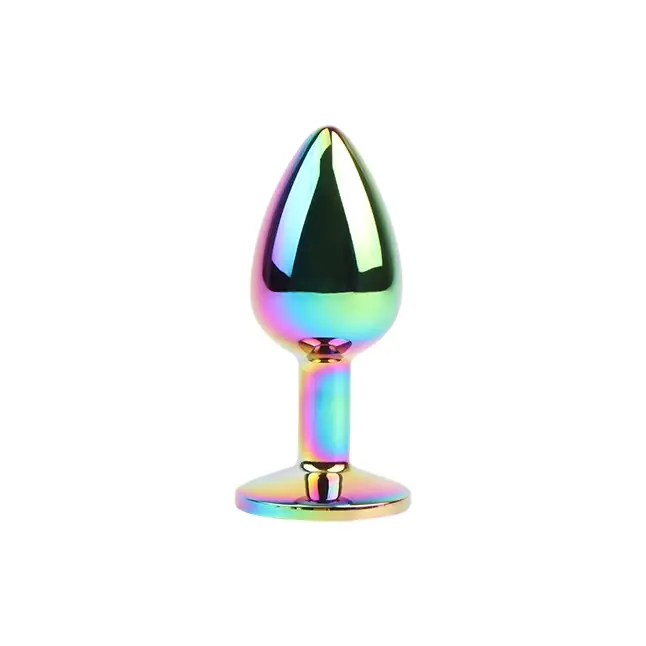Радужная металлическая пробка Jewelled Metel Butt Plug - 7,1 см - Hi-Basic. Фотография 4.