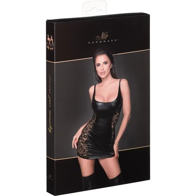 Эротическое мини-платье с кружевными вставками Powerwetlook dress with lace inserts. Фотография 3.