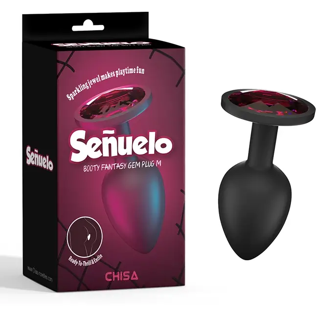 Черная анальная пробка с кристаллм Booty Fantasy Gem Plug M - 8 см - Senuelo. Фотография 2.