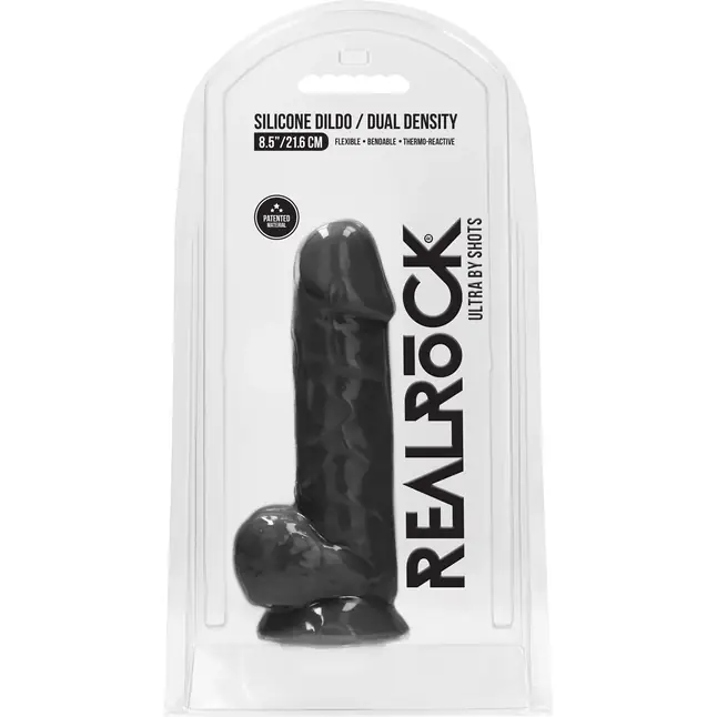Черный фаллоимитатор Realistic Cock With Scrotum - 21,5 см - RealRock. Фотография 2.