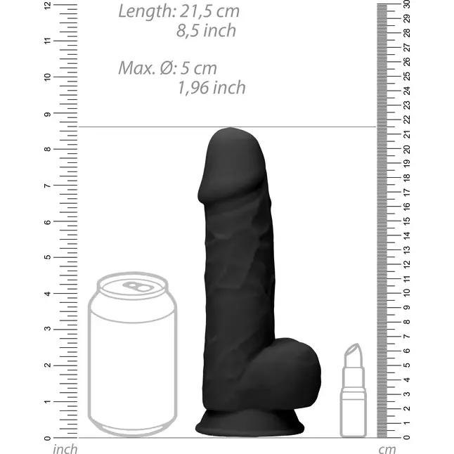 Черный фаллоимитатор Realistic Cock With Scrotum - 21,5 см - RealRock. Фотография 4.