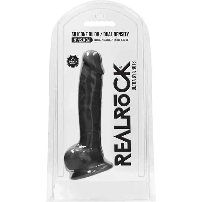 Черный фаллоимитатор Realistic Cock With Scrotum - 22,8 см - RealRock. Фотография 2.