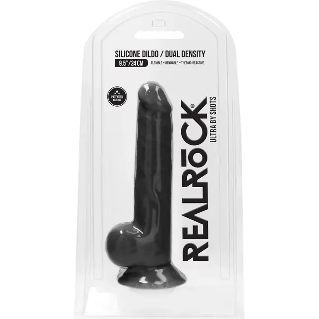 Черный фаллоимитатор Realistic Cock With Scrotum - 24 см - RealRock. Фотография 2.