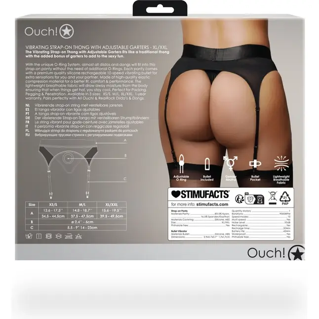 Черные трусики-пояс для страпона с вибропулей - размер XL-XXL - Ouch!. Фотография 4.