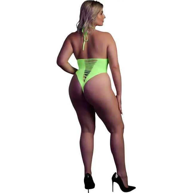 Зеленое неоновое боди size с имитацией шнуровки - Ouch!. Фотография 2.