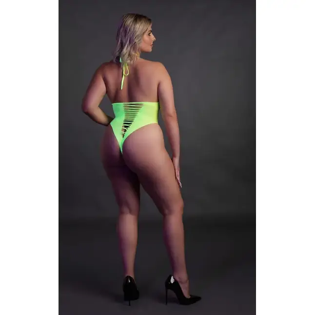Зеленое неоновое боди size с имитацией шнуровки - Ouch!. Фотография 4.