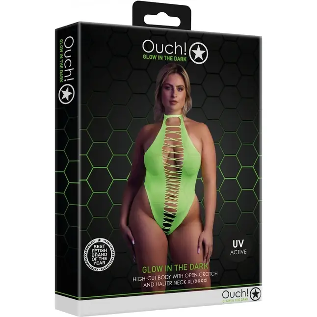 Зеленое неоновое боди size с имитацией шнуровки - Ouch!. Фотография 7.
