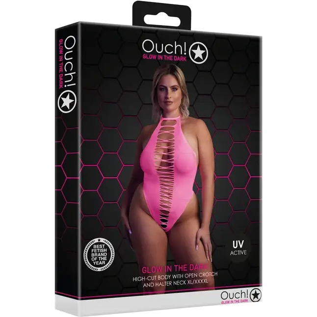 Розовое неоновое боди size с имитацией шнуровки - Ouch!. Фотография 5.