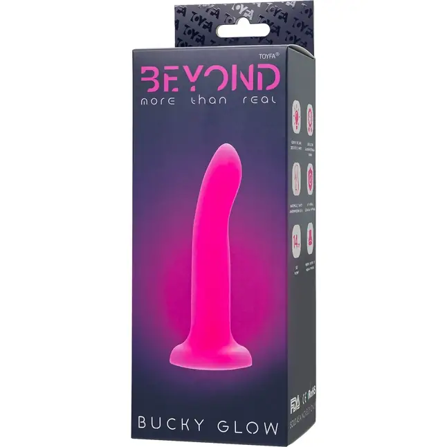 Ярко-розовый, светящийся в темноте фаллоимитатор Bucky Glow - 14 см - Beyond. Фотография 3.