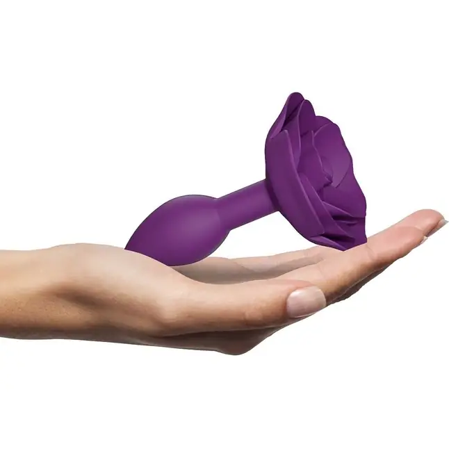 Фиолетовая анальная пробка с ограничителем-розой Open Rose Size S Butt Plug. Фотография 3.