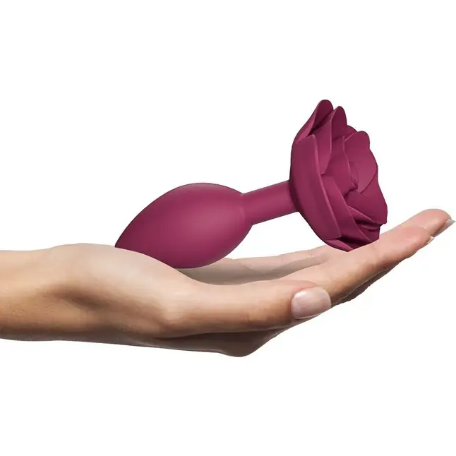 Сливовая анальная пробка с ограничителем-розой Open Rose Size M Butt Plug. Фотография 2.