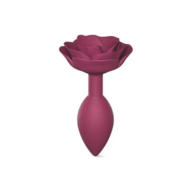Сливовая анальная пробка с ограничителем-розой Open Rose Size M Butt Plug