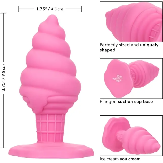 Розовая анальная пробка в виде мороженого Yum Bum Ice Cream Cone Butt Plug - 9,5 см - Naughty Bits. Фотография 3.