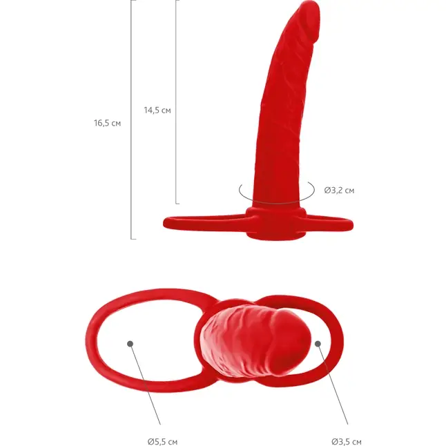 Красная насадка на пенис для двойного проникновения Black Red - 16,5 см - Black Red. Фотография 3.