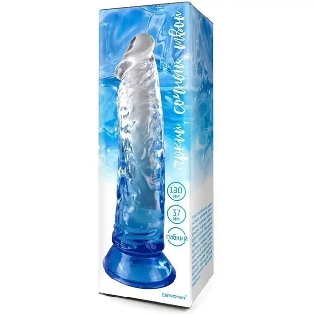 Синий гибкий фаллоимитатор - 20,5 см - EROWOMAN NEW COLLECTION. Фотография 5.