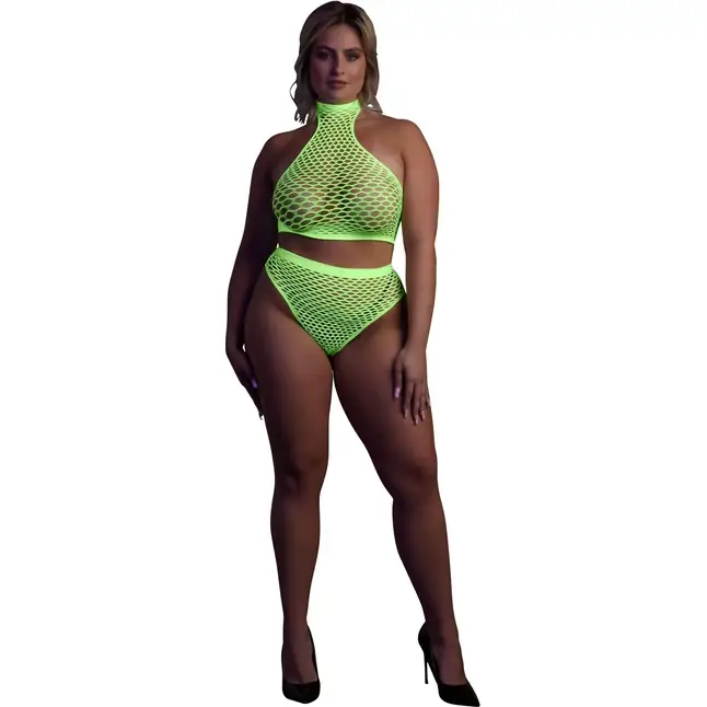 Эффектный зеленый комплект Turtle Neck and High Waist Slip - Ouch!. Фотография 6.