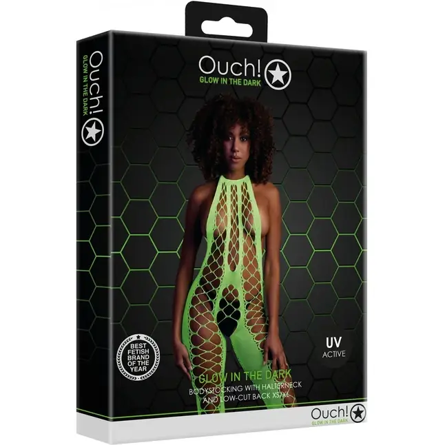 Зеленый кэтсьюит Bodystocking with Halterneck - Ouch!. Фотография 3.