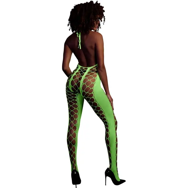 Зеленый кэтсьюит Bodystocking with Halterneck - Ouch!. Фотография 5.