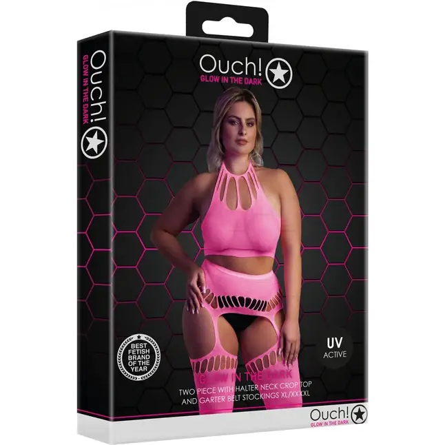 Розовый неоновый комплект белья size - Ouch!. Фотография 3.